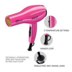 Red by Kiss 2000 detangler pik double-layered in use for gentle detangling