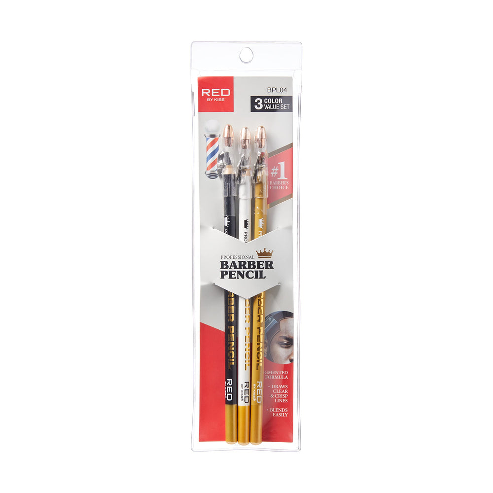 Red by Kiss Barber Pencil with built-in sharpener keeps tips ready for sharp lines.