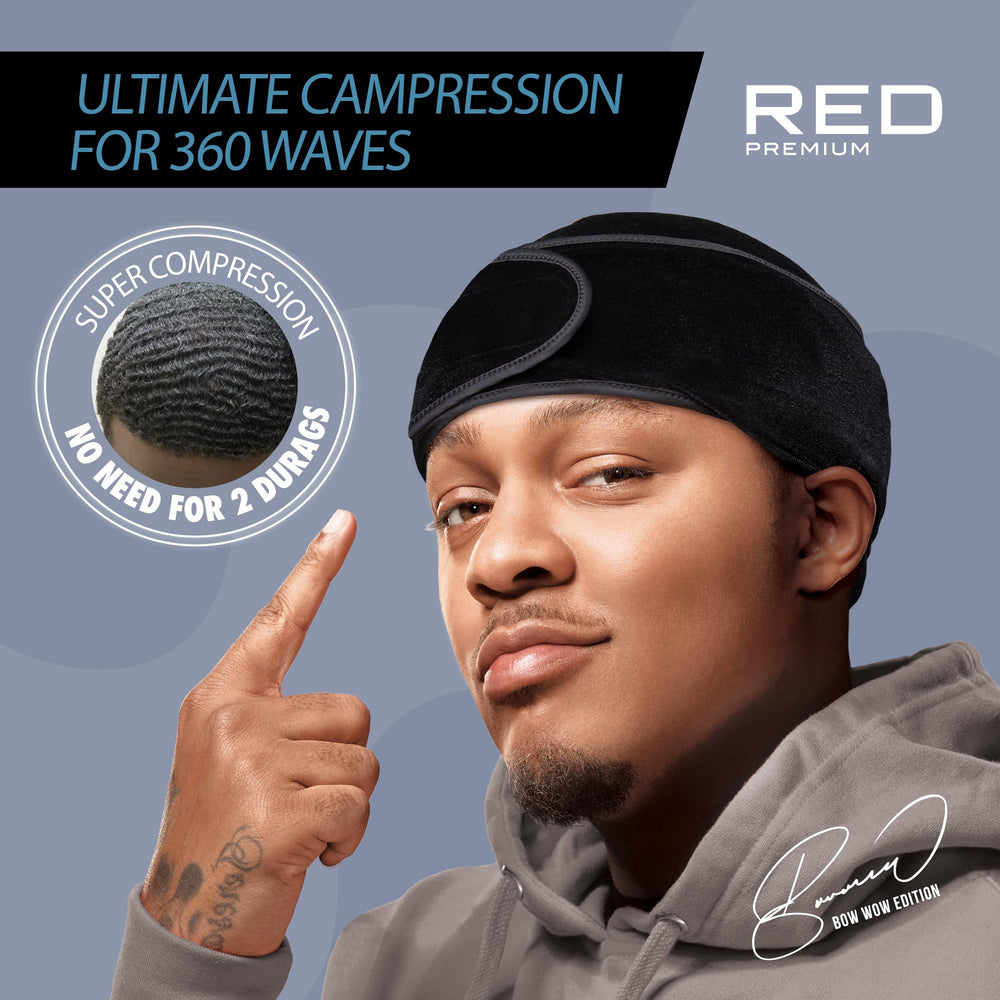 Durag Bow Wow con correa ajustable, Red by Kiss para adaptabilidad.
