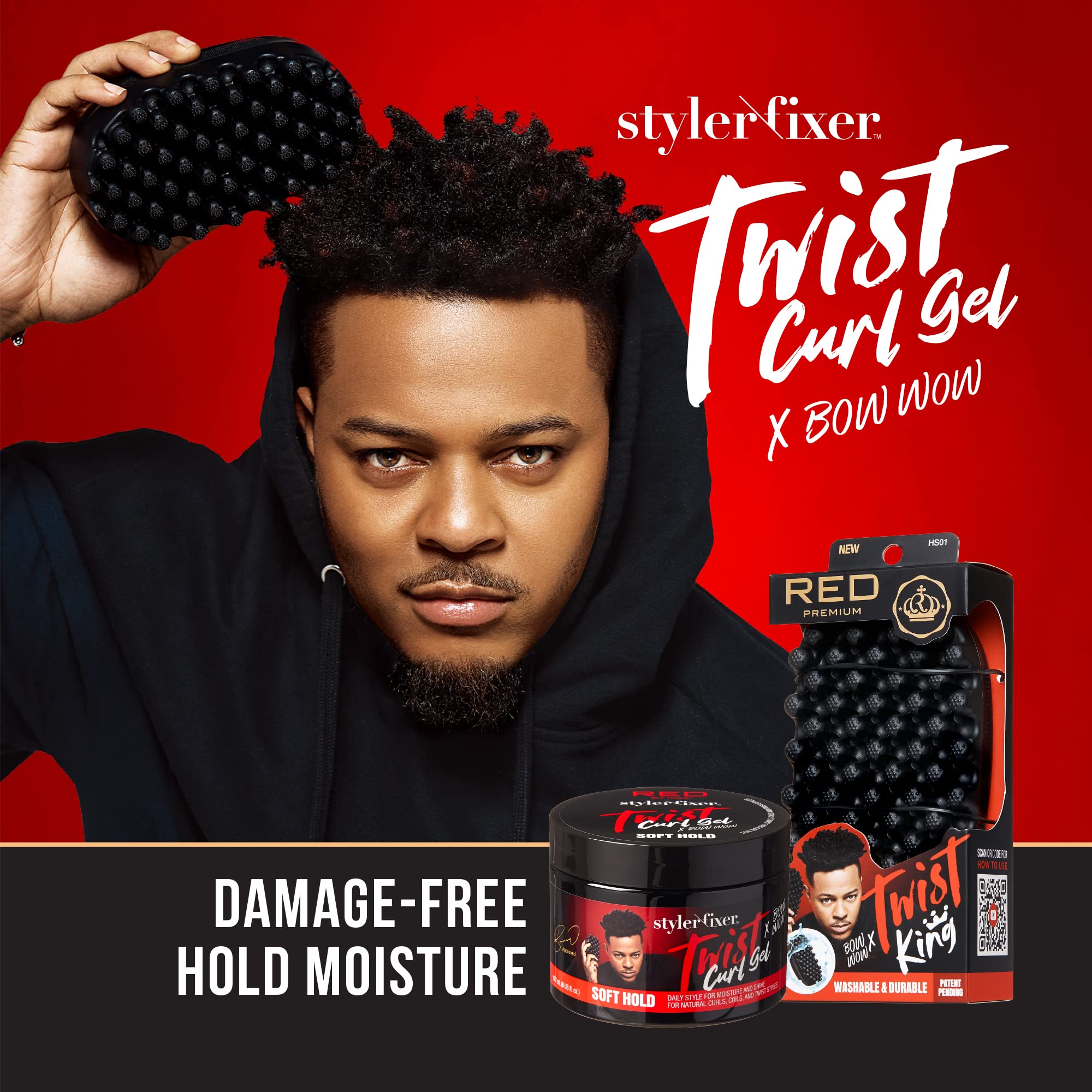 Red by Kiss Bow Wow Styler Fixer Twist Curl Gel packaging highlights coconut scent