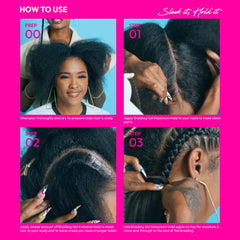 Red by Kiss Braiding Gel application guide showing root-to-tip use