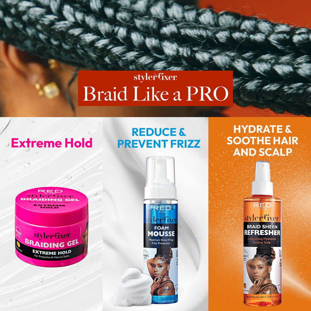 Red by Kiss Braiding Gel foam mousse set for moisture and sleekness