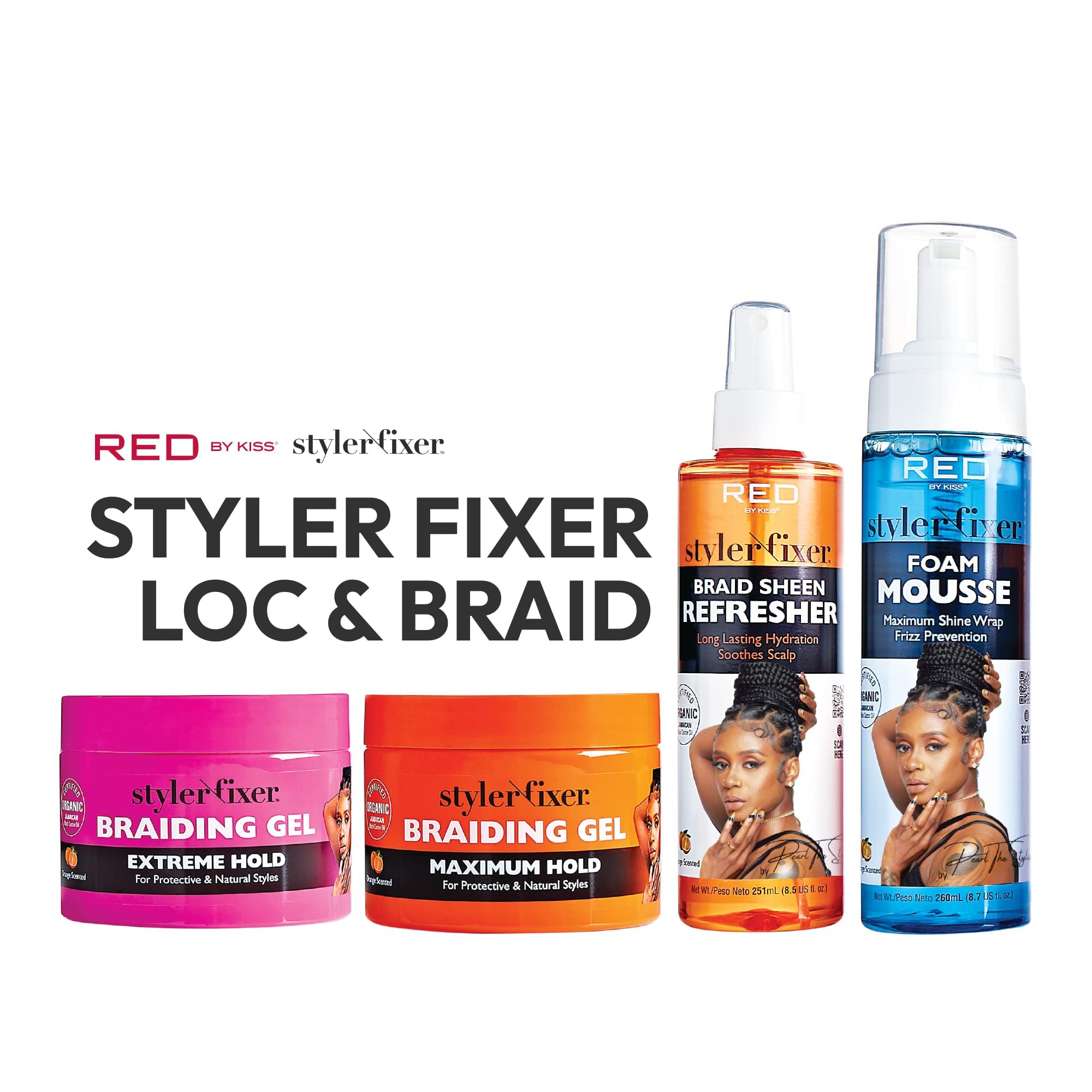 Red by Kiss Braiding Gel closeup of sleek braided look