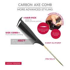 Red by Kiss Carbon Axe Comb close-up pin-tail enables precise sectioning.