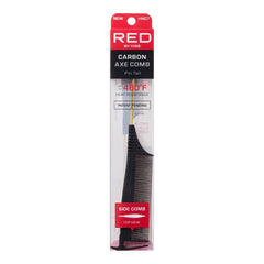 Red by Kiss Carbon Axe Comb top view shows parting guide and heat resistance.
