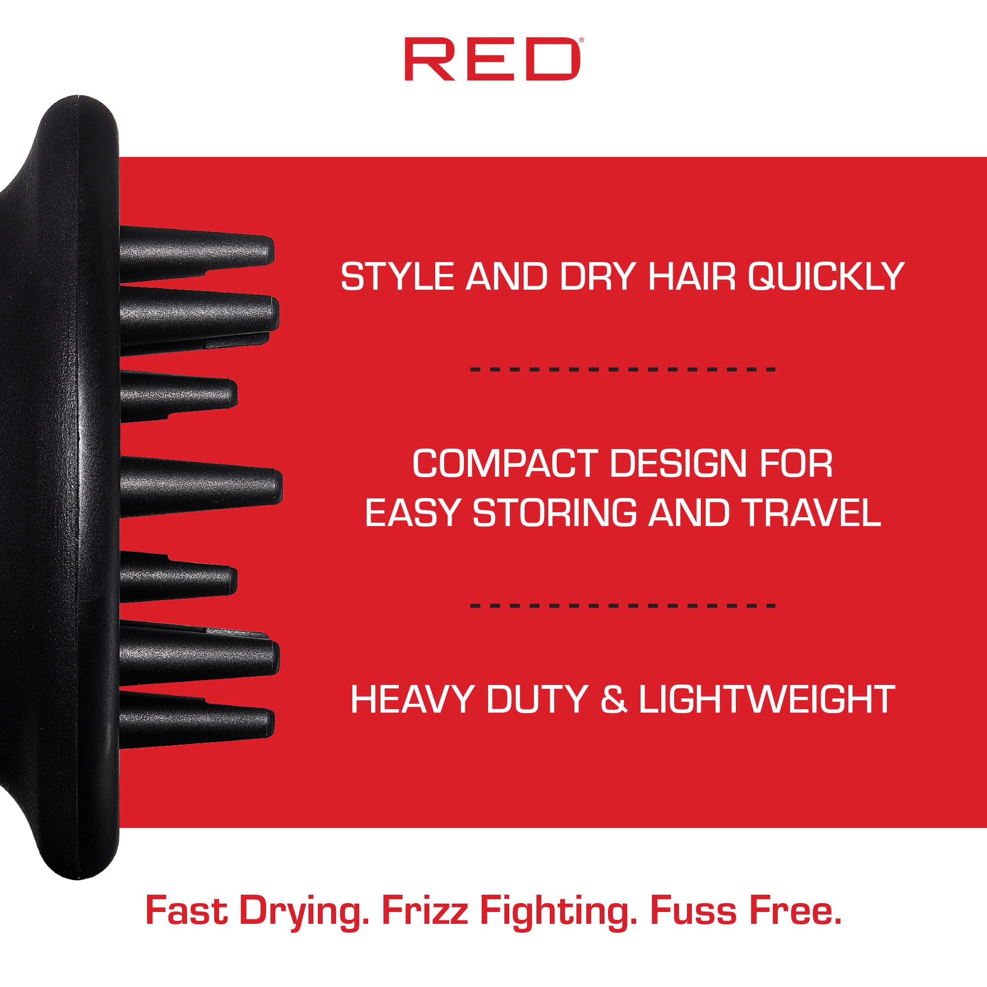 Red by Kiss diffuser features extra-long prongs for deeper root lift.