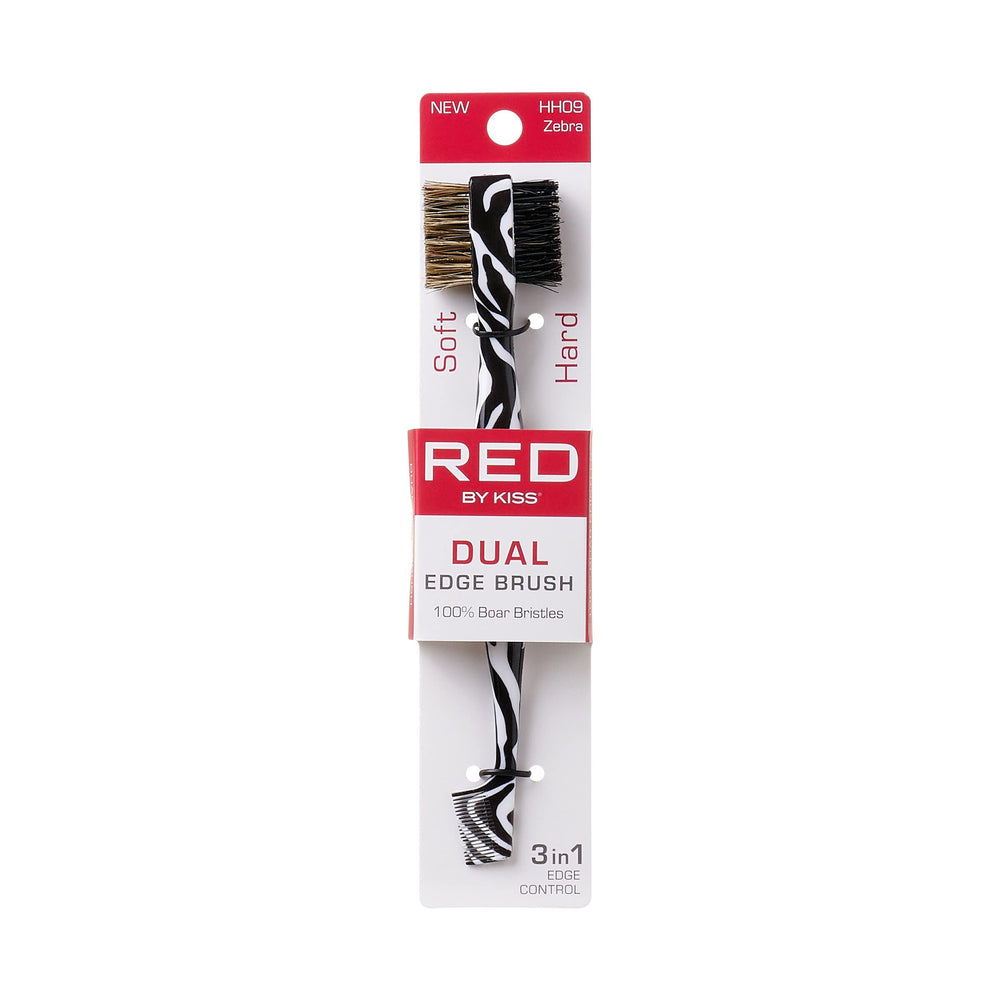 RED by Kiss Dual Edge Brush hard bristles provide precise shaping for defined hairlines.