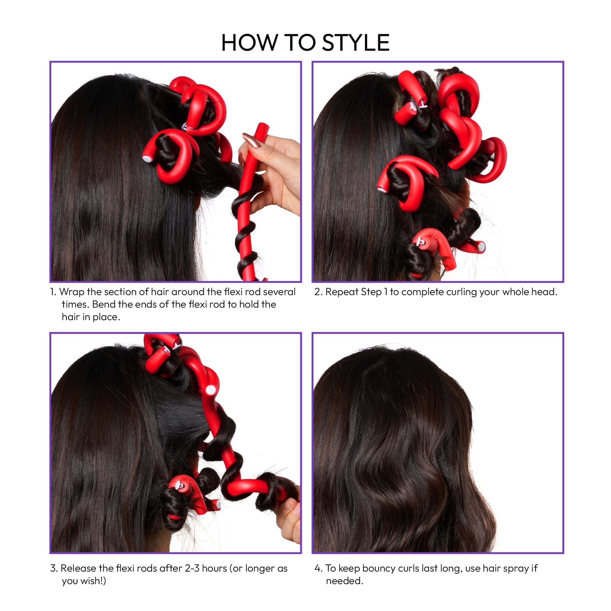 Red by Kiss Flexi Rods in use at night for overnight heatless styling.