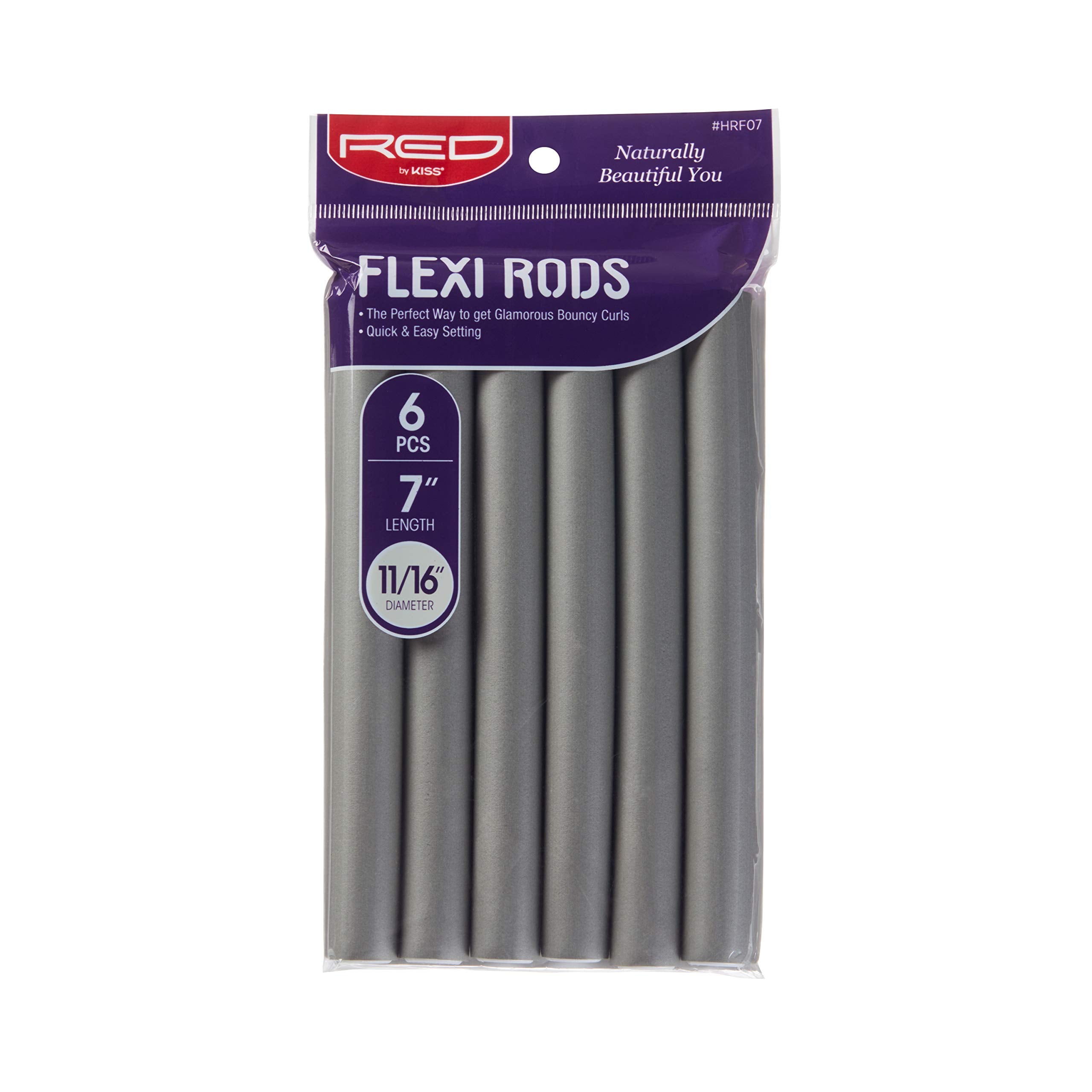 Red by Kiss Flexi Rods pack closeup highlighting travel-friendly design.