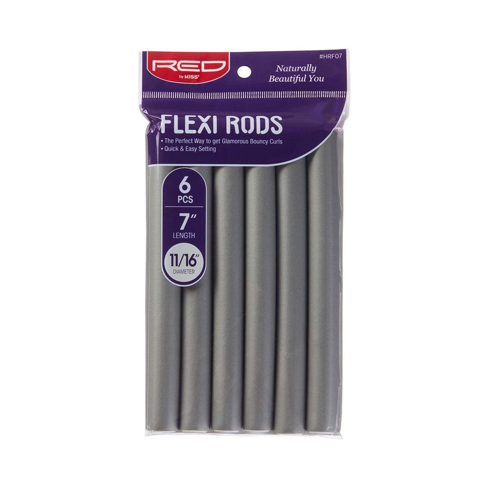 Red by Kiss Flexi Rods pack closeup highlighting travel-friendly design.