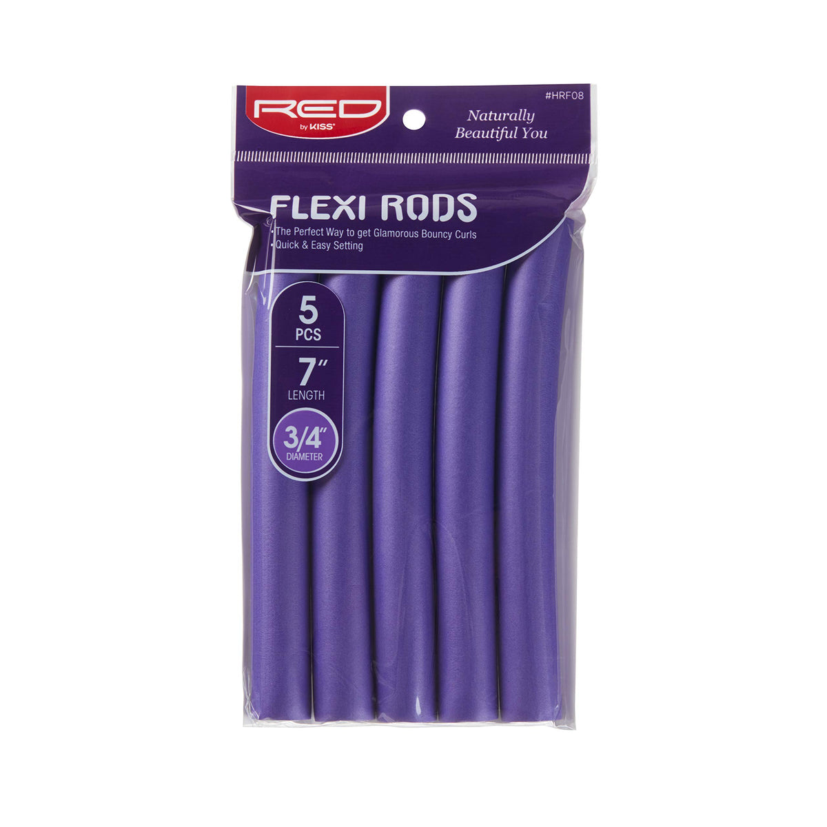 Red by Kiss Flexi Rods pack – five heatless curlers for easy styling.