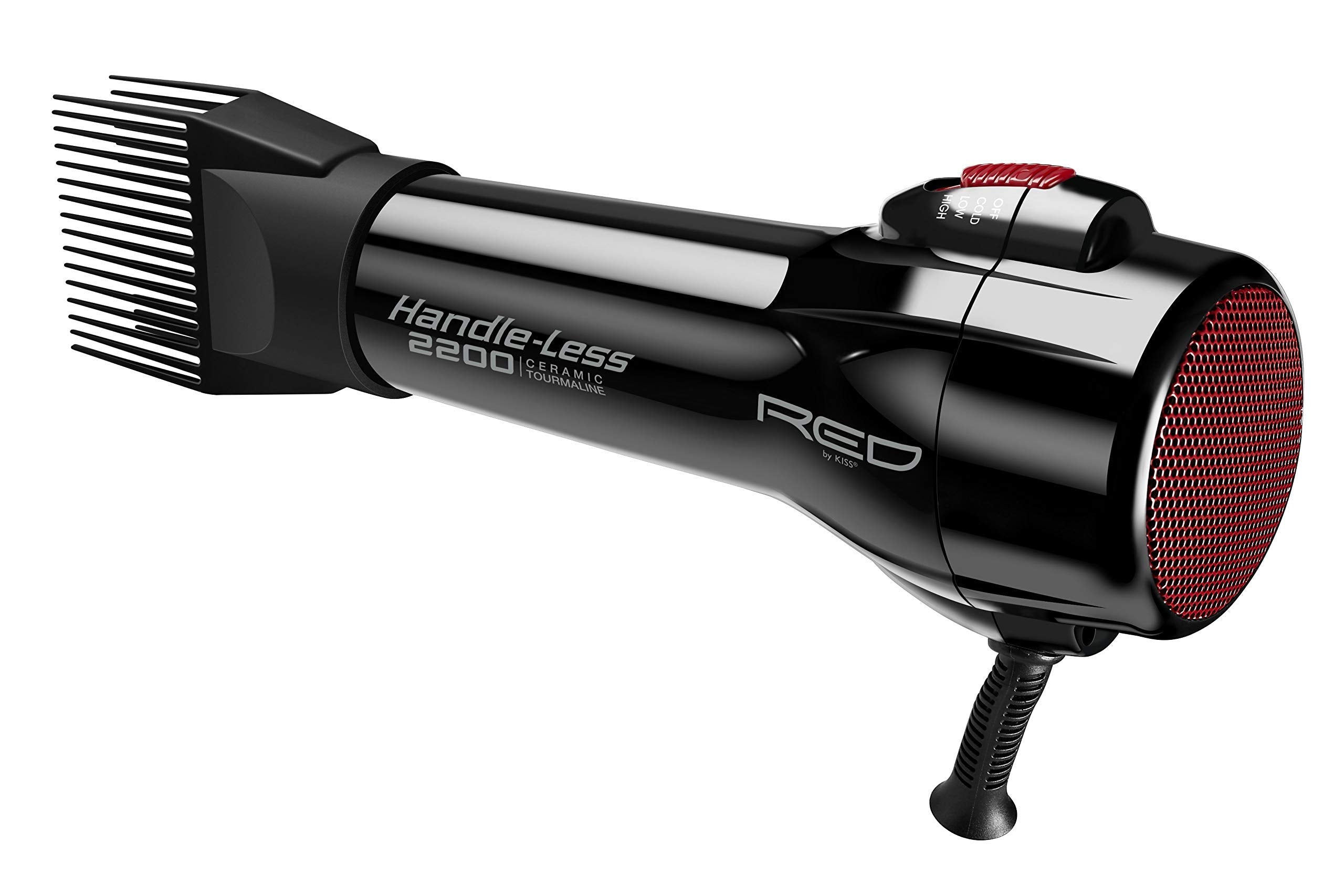 Red by Kiss Handle-Less 2200W with comb attachment ideal for detangling during styling.