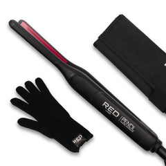 Red by Kiss Pencil Flat Iron compact front view shows precise styling for short to medium hair.