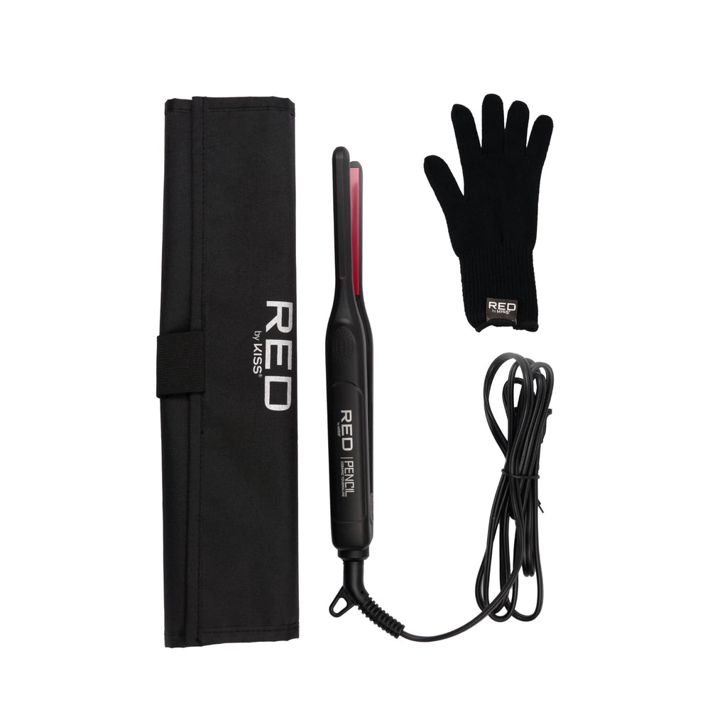 Red by Kiss Pencil Flat Iron glove included enables safe, comfortable operation.
