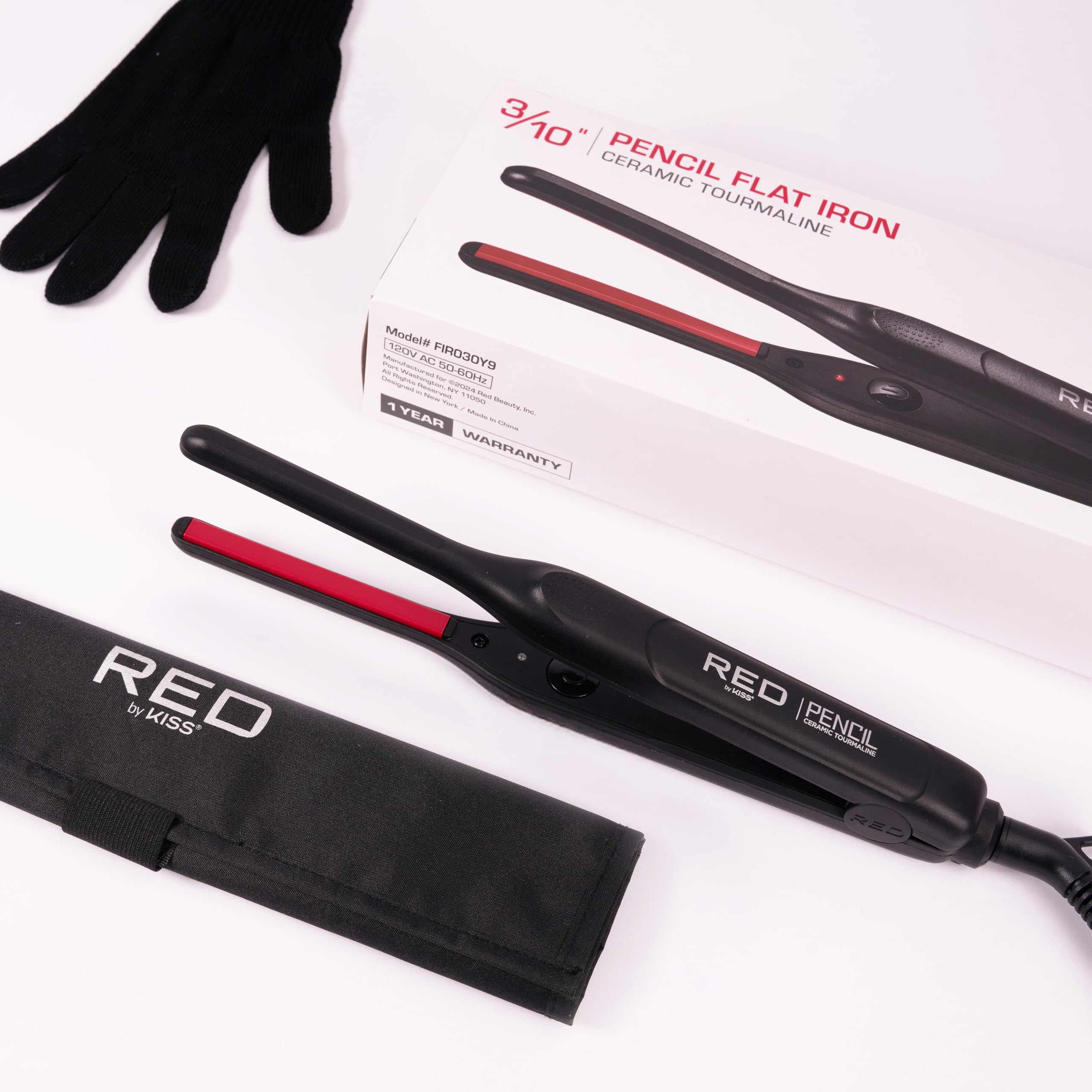 Red by Kiss Pencil Flat Iron use on bangs demonstrates precise edge control.