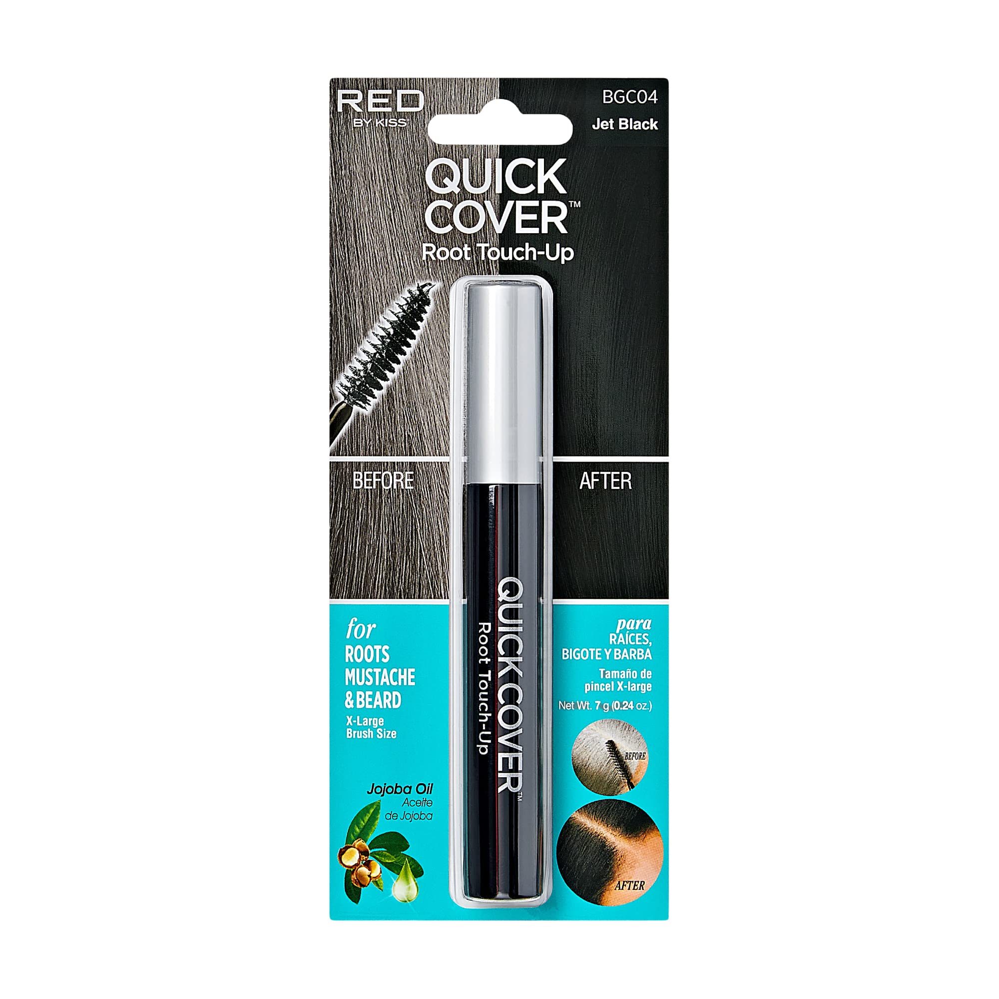 Red by Kiss Quick Cover root touch up jet black conceals regrowth between color sessions.
