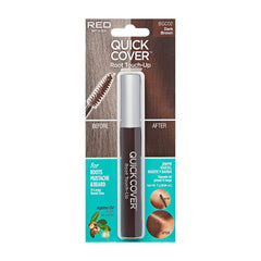 RED by Kiss Quick Cover Root Touch Up Rescue bottle showing natural gray concealment in Dark Brown.