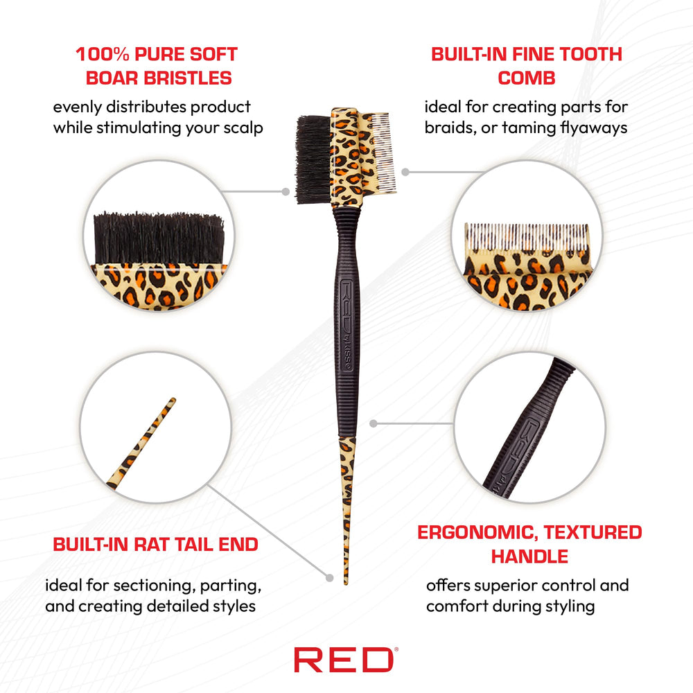 Red by Kiss rat-tail end aids clean sectioning for braids and parts.