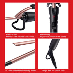 Red by Kiss silicone safety stand folded under for safe styling surfaces.