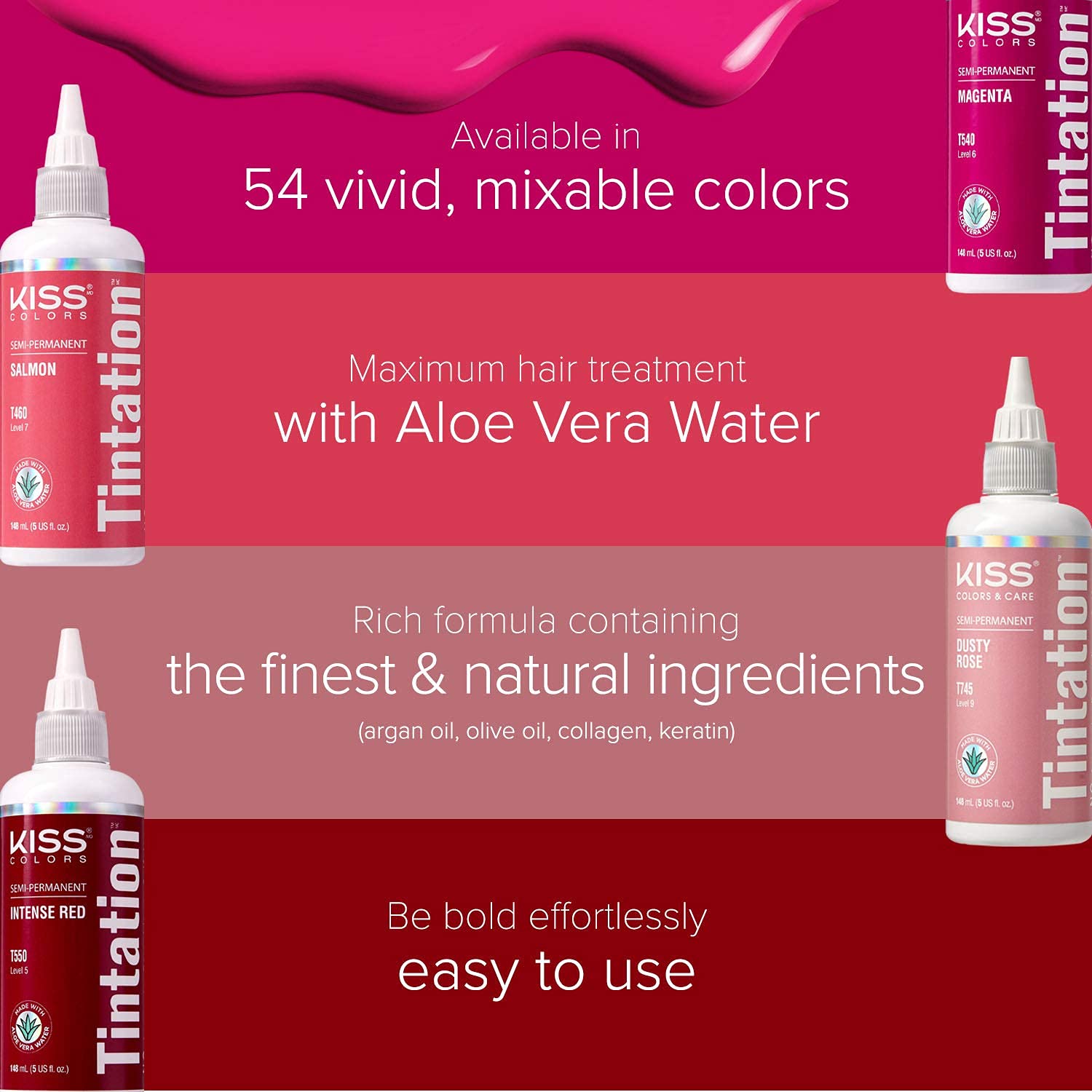 Red by Kiss Tintation Crimson hair swatches showing vibrancy.