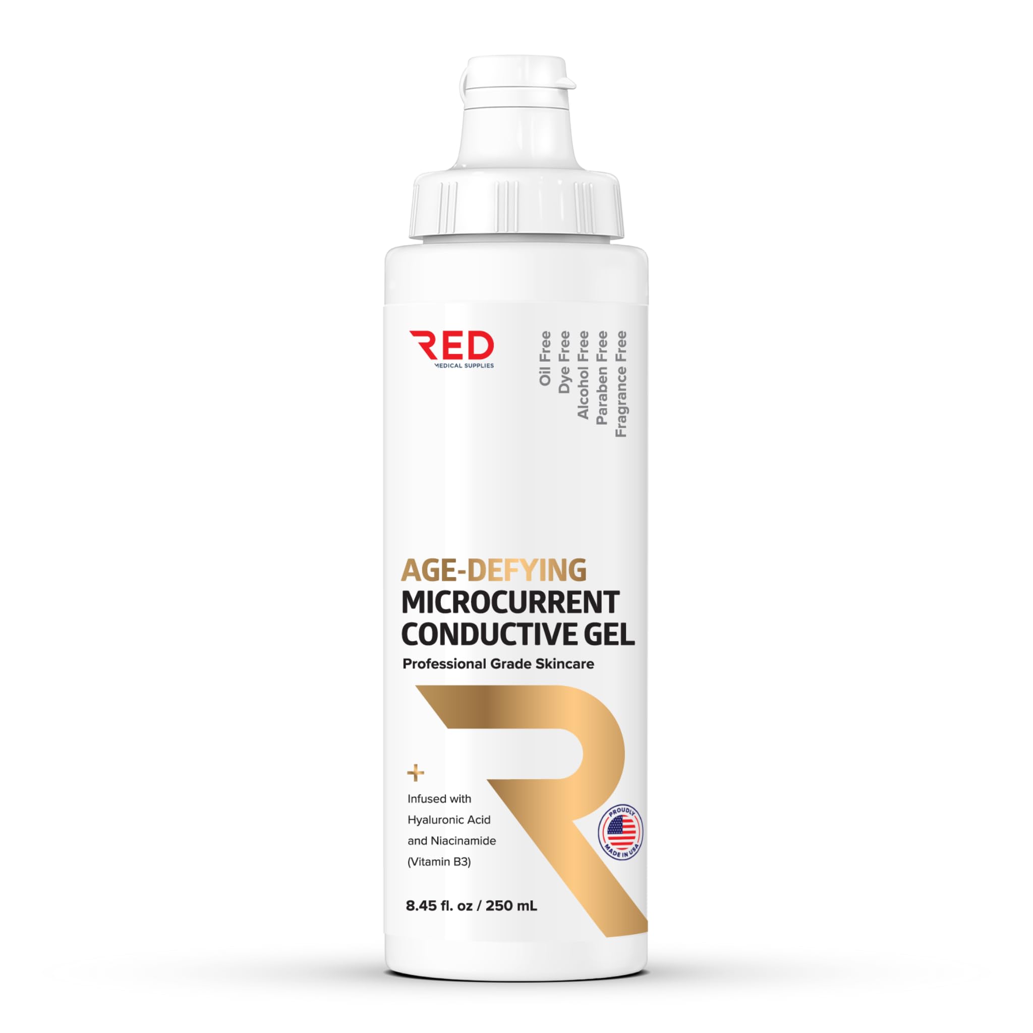 RED Medical Supplies Age-Defying Gel bottle close-up, smooth texture for glide and hydration.