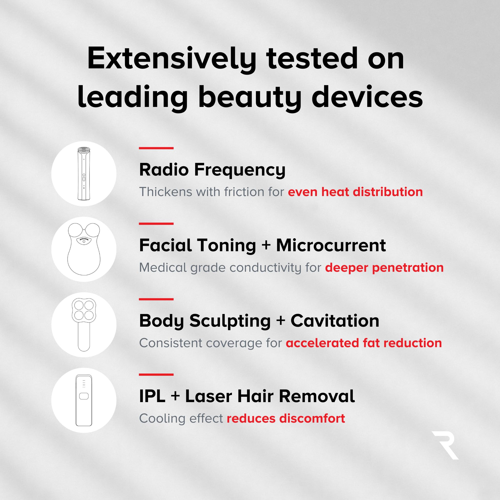 RED Medical Supplies Age-Defying Gel ingredients close-up highlights niacinamide for even-toned skin.