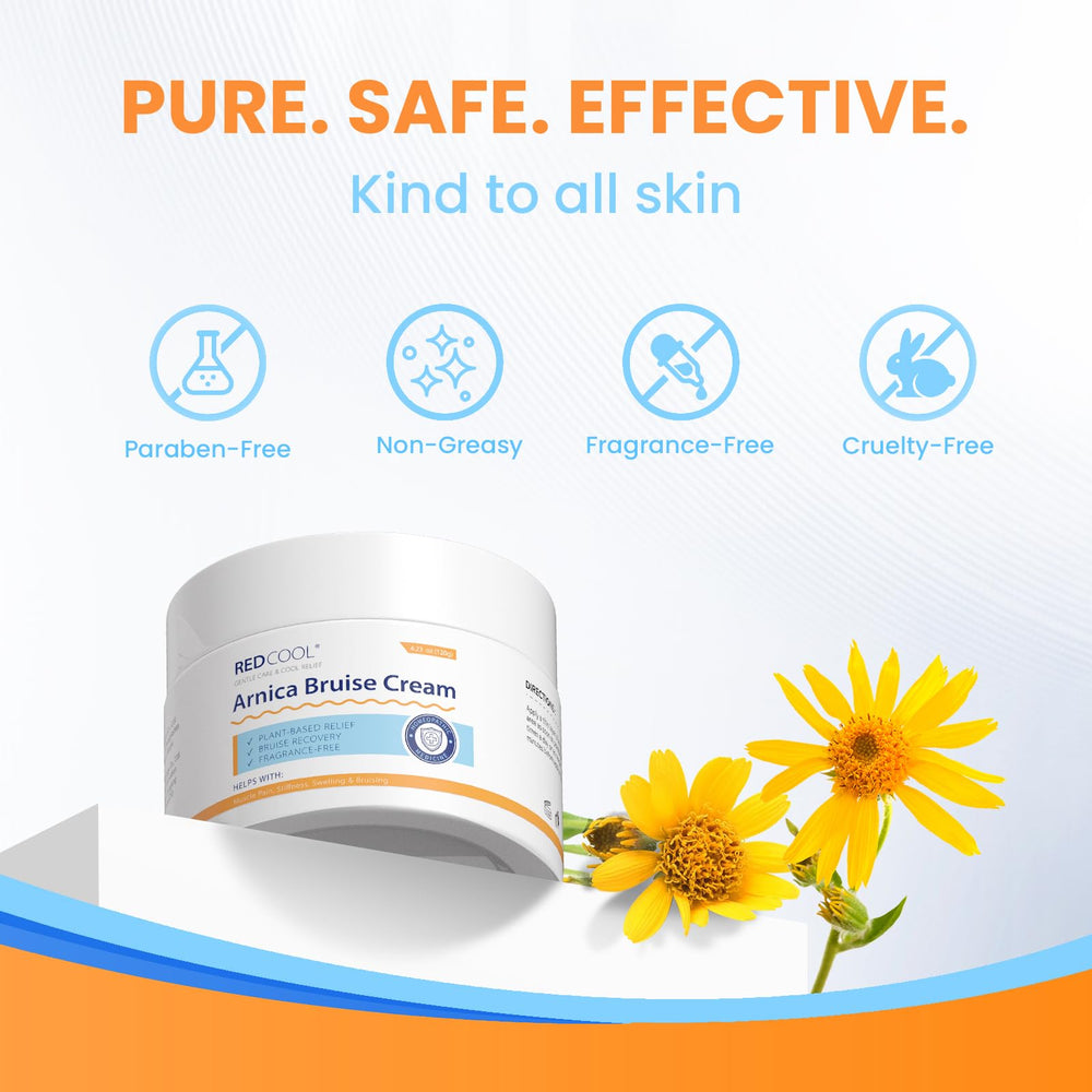 Redcool Arnica Cream applied to the face for delicate skin care.