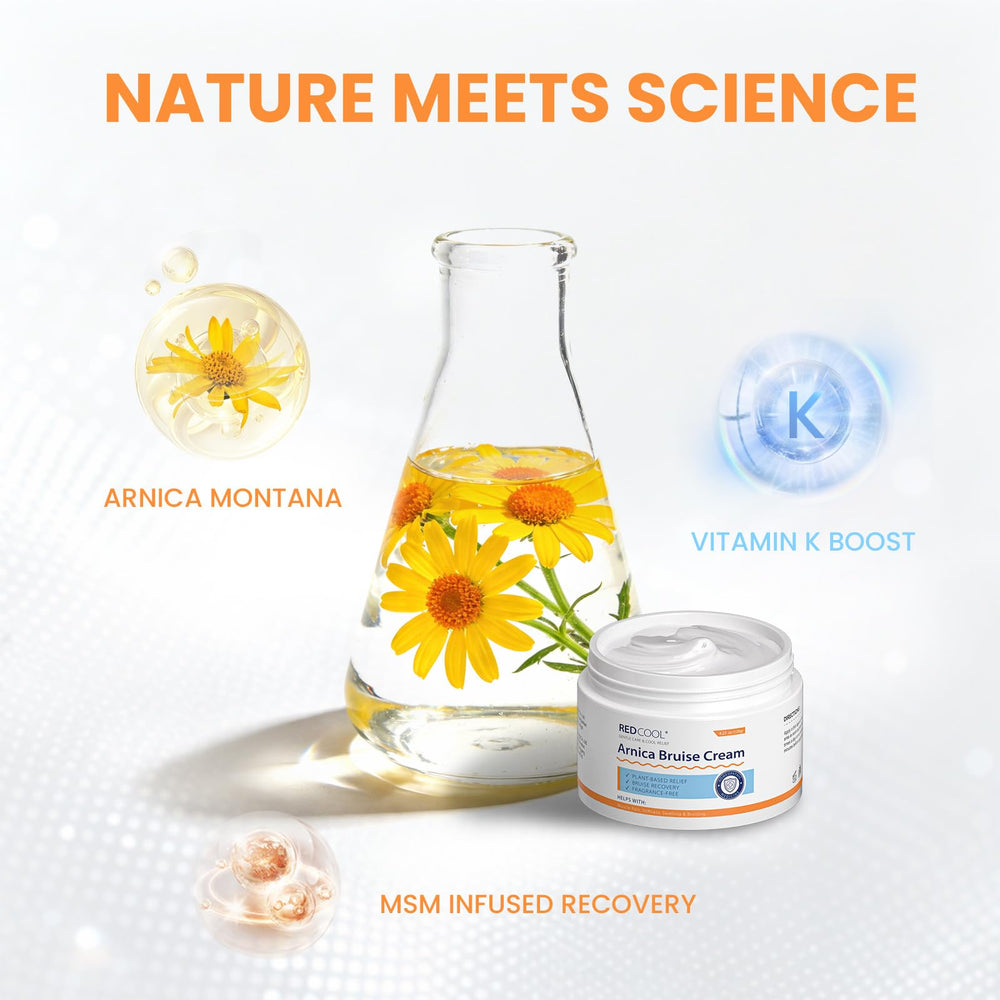 Redcool Arnica Cream fast-absorbing formula delivering lightweight hydration.