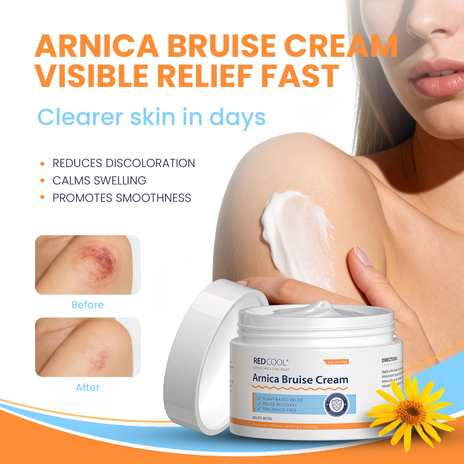 Close-up texture of Redcool Arnica Cream for smooth application.