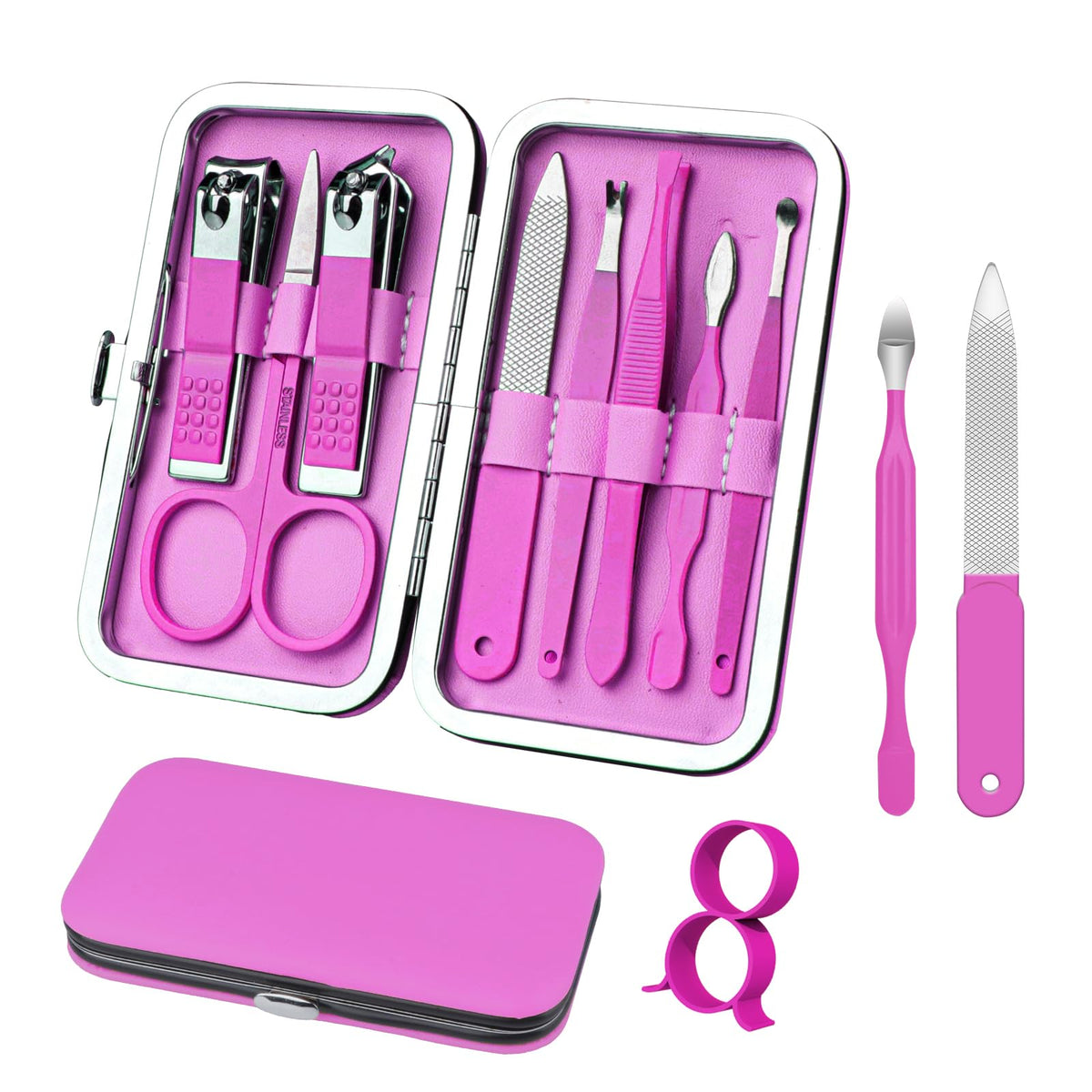 RedFlow 8-in-1 manicure set with purple leather case for travel