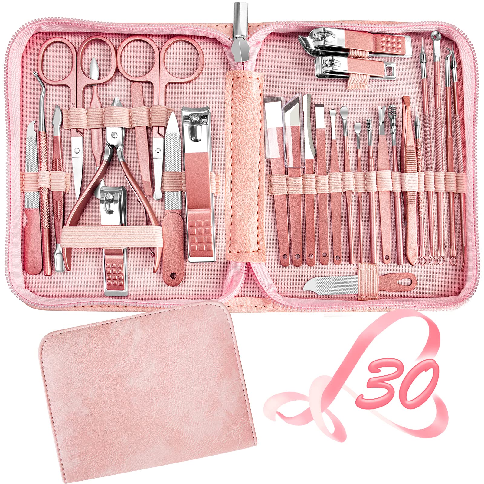 RedFlow manicure set 30-in-1 case, portable travel kit for nails and grooming.
