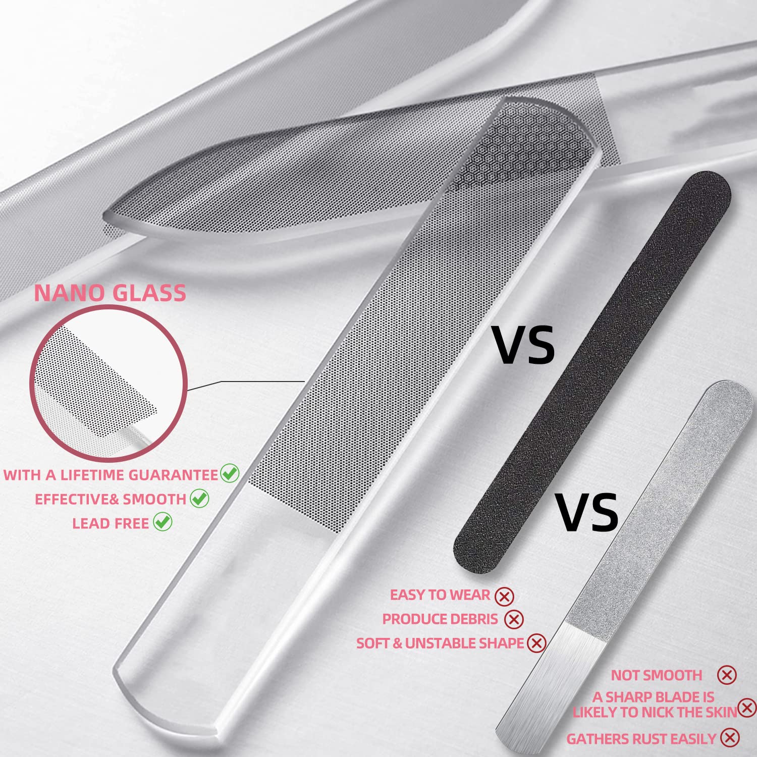 RedFlow nano nail file glass closeup for smooth, even edges.