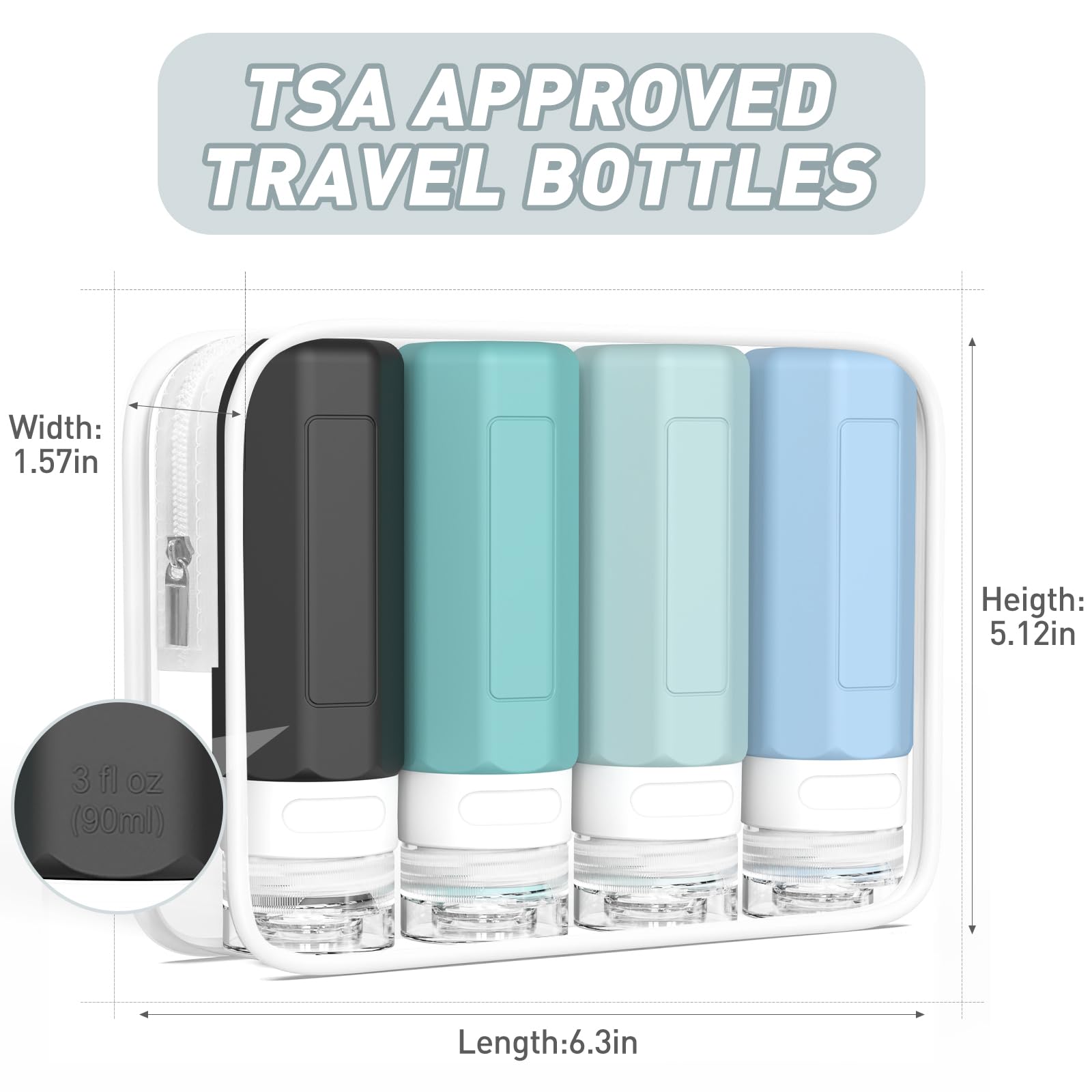Redfly travel bottles color labeled to distinguish each product quickly
