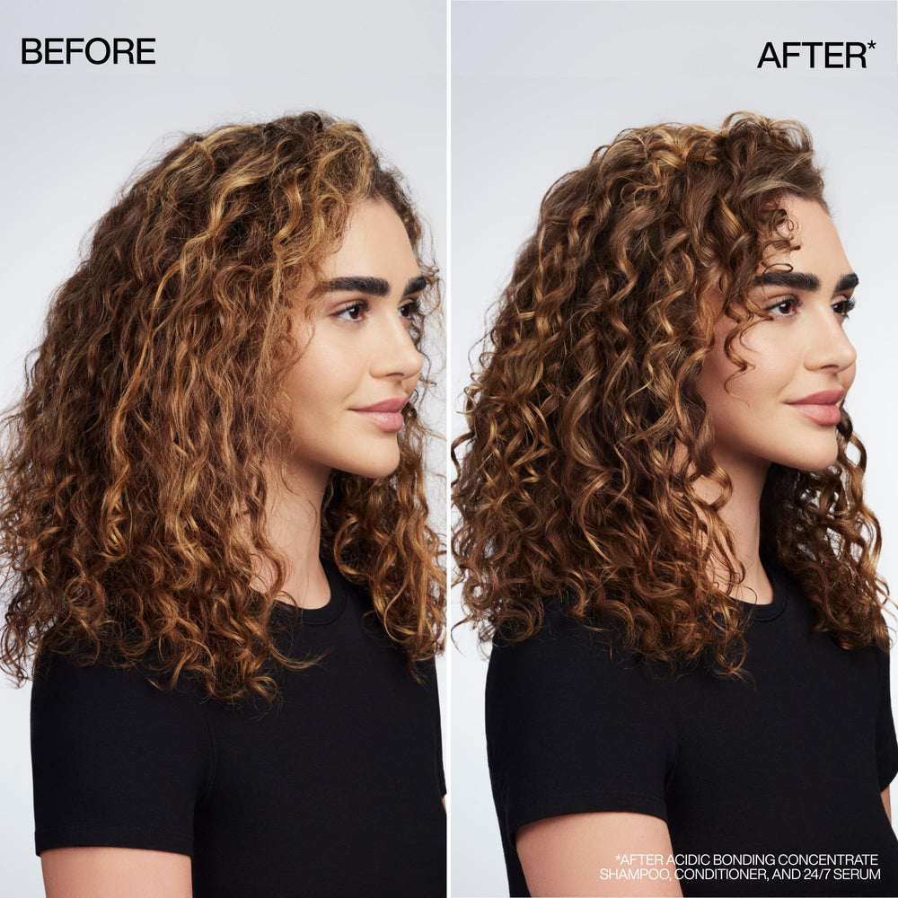 Redken serum being applied to damp hair for frizz control