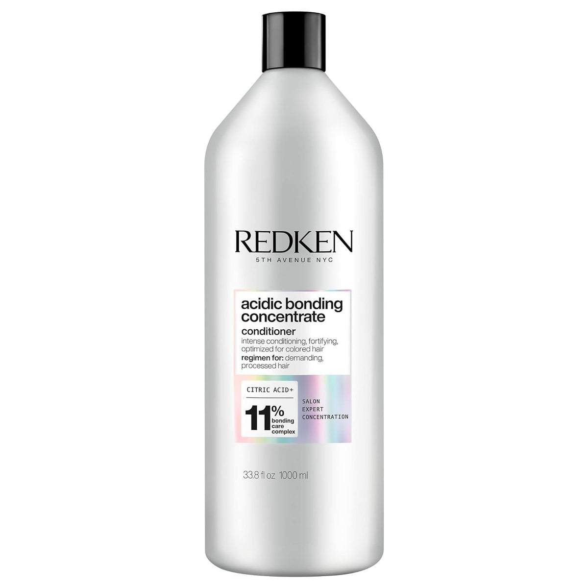Redken Acidic Bonding Concentrate conditioner bottle close-up showing strong, color-safe conditioning benefits