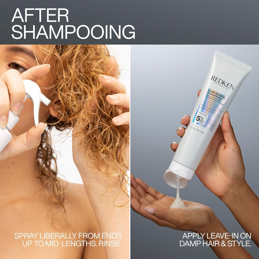 Redken Acidic Bonding Concentrate detangling action on damp hair.