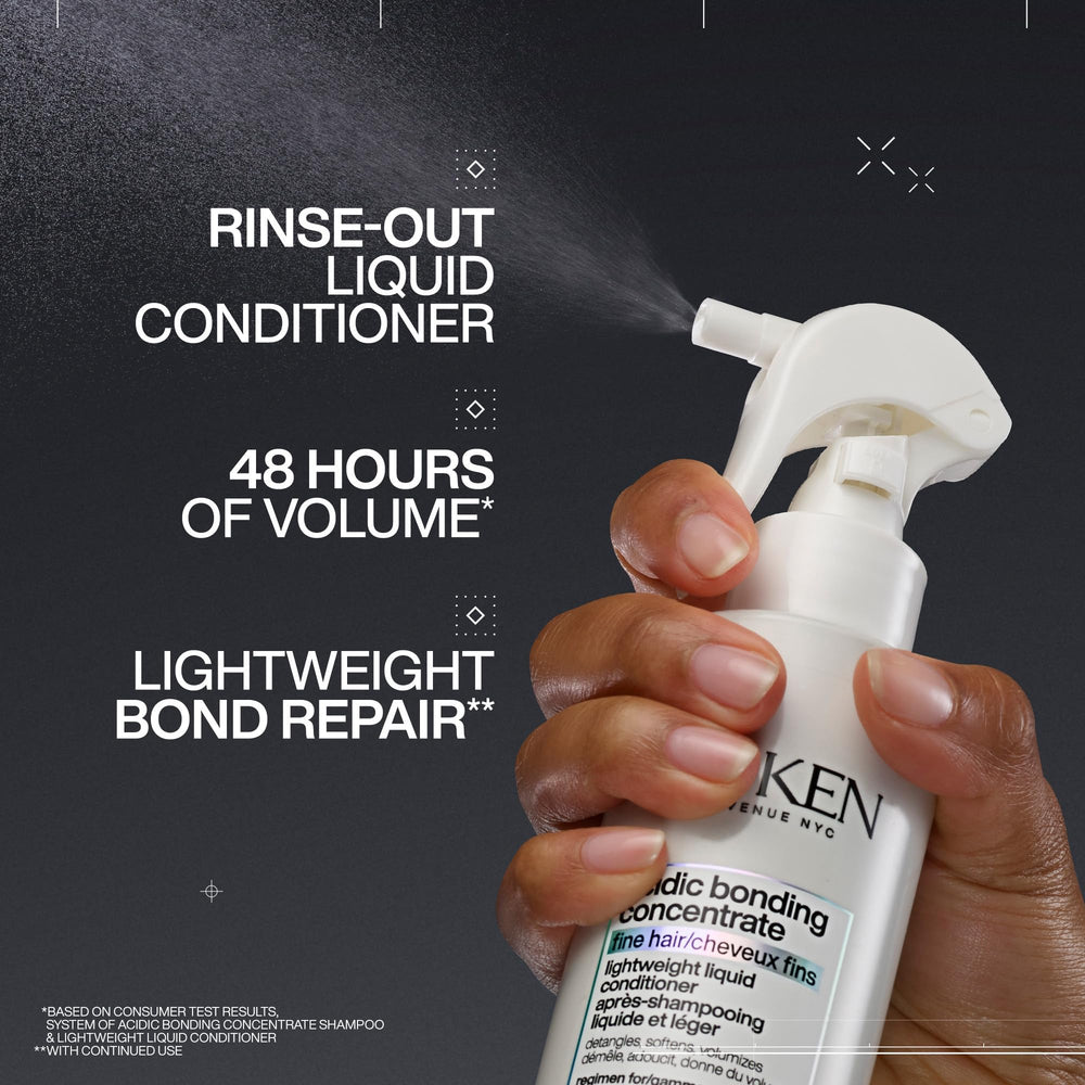 Redken Acidic Bonding Concentrate spray application in hand for quick conditioning.