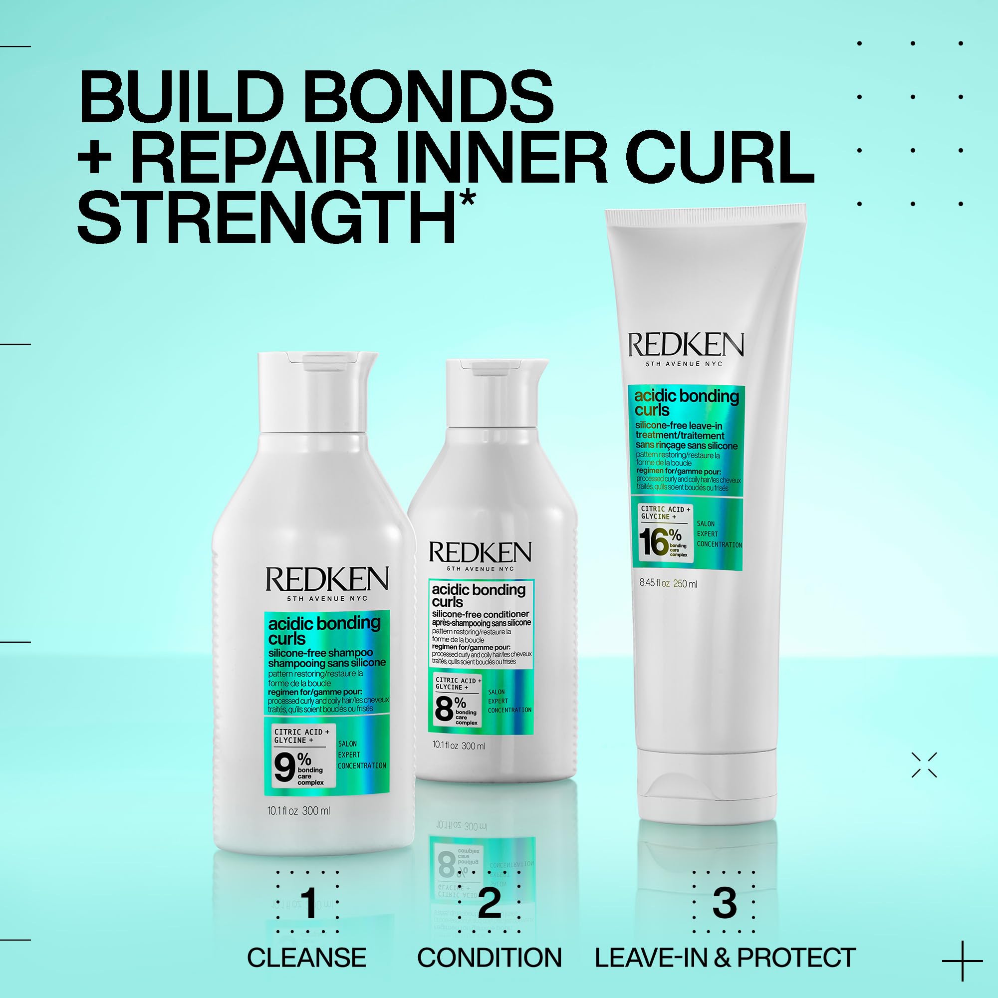 Redken Acidic Bonding Curls bond-building technology illustration for curls.