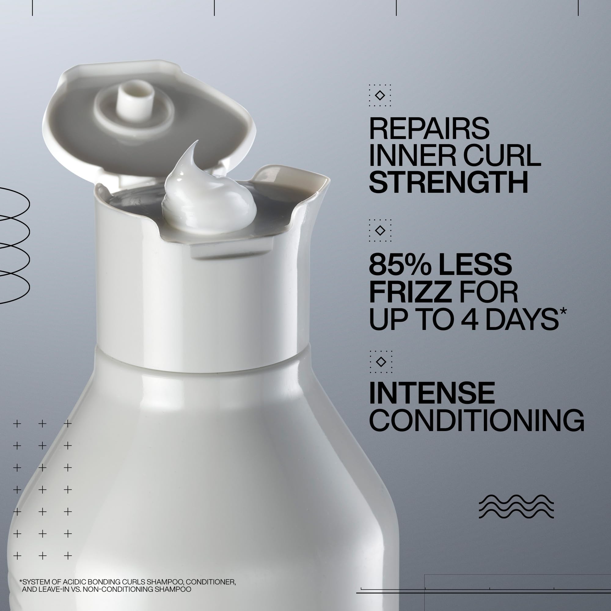 Redken Acidic Bonding Curls conditioner pump demonstrates easy, mess-free application.