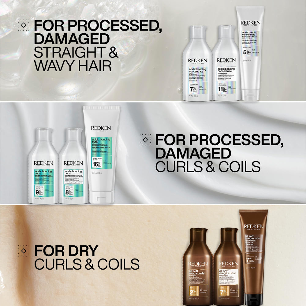 Redken Acidic Bonding Curls model shows curl pattern 3A–4C.