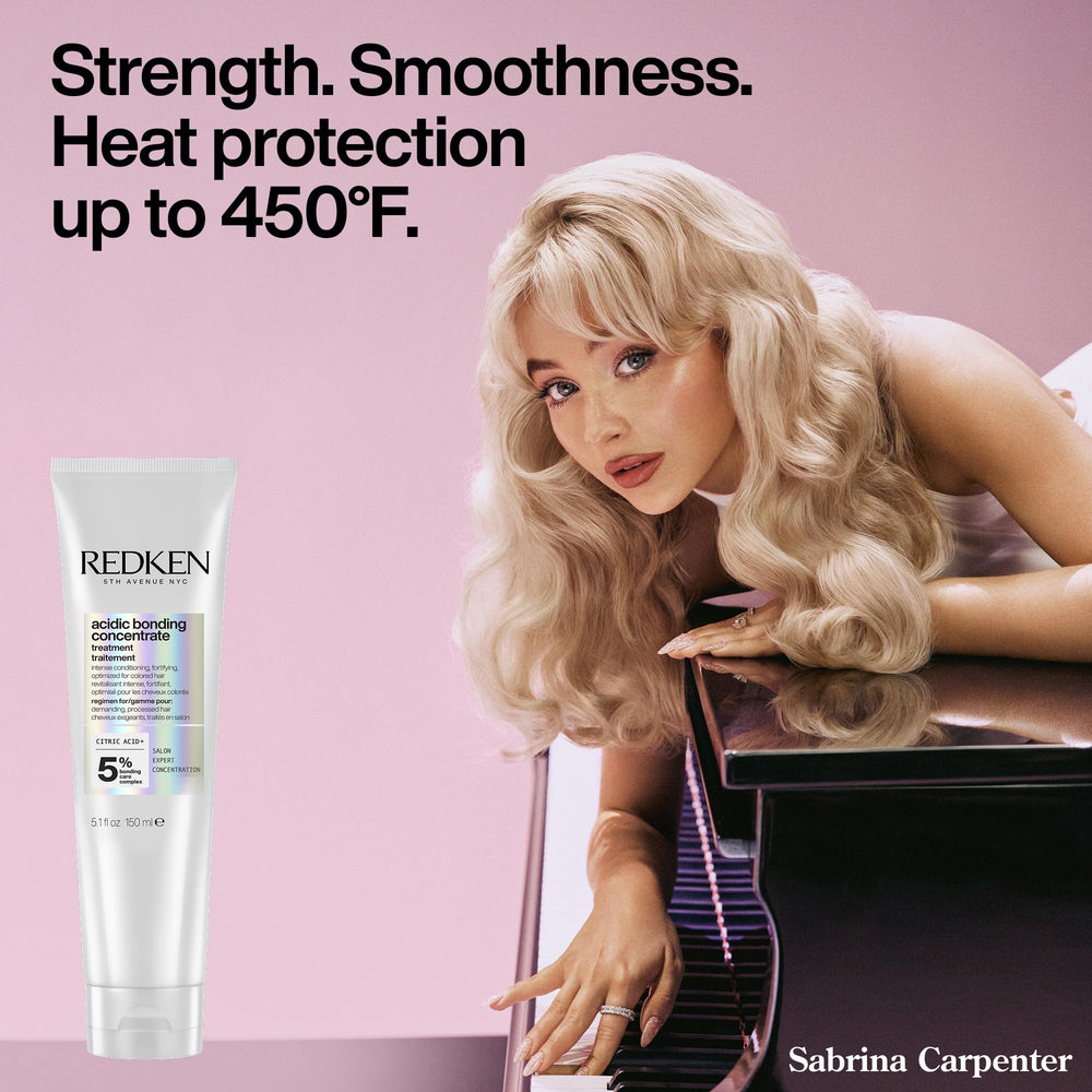 Redken Acidic Bonding Leave-In bottle with hands demonstrating simple usage