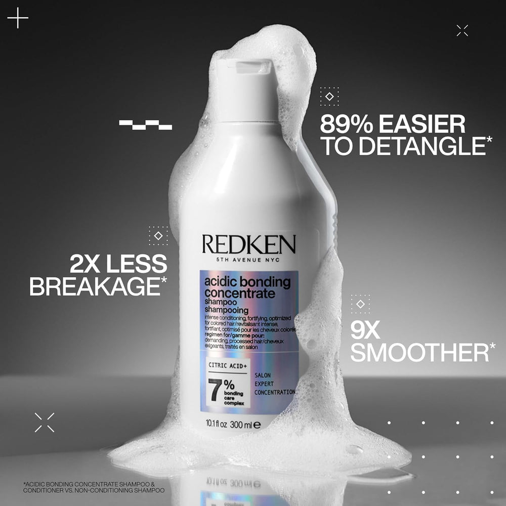 Redken Acidic Bonding Shampoo being poured to reveal thick, concentrated texture.