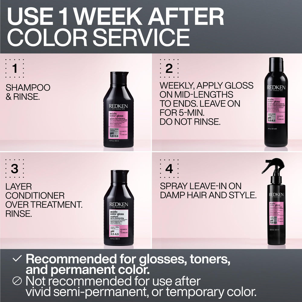 Redken Acidic Color Gloss being applied to hair for a smooth, sealed-cuticle finish.