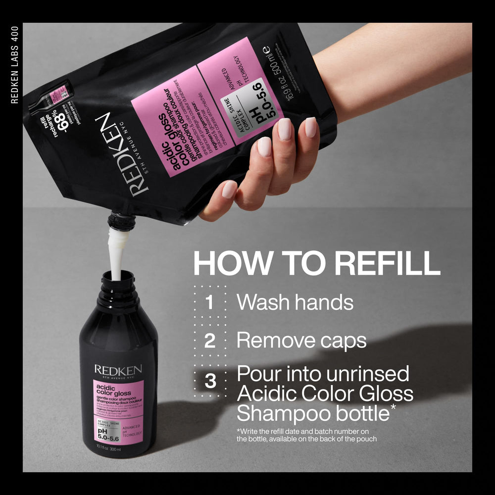 Redken Acidic Color Gloss Shampoo emphasizes color protection and vibrancy