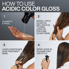 Color-treated hair protected by Redken Acidic Color Gloss Shampoo during heat styling.