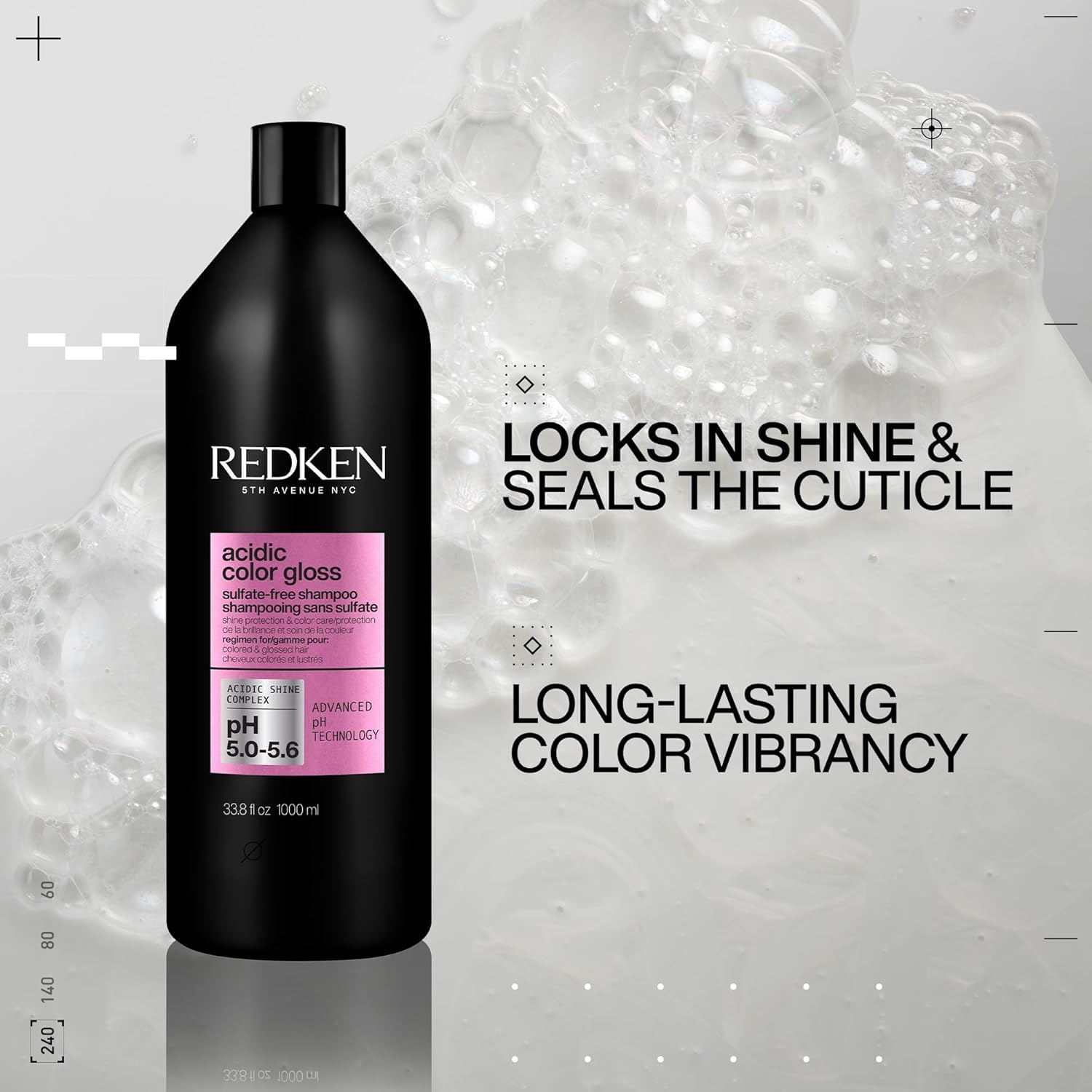 Redken Acidic Color Gloss shampoo close-up shows amino acids and vitamin E.