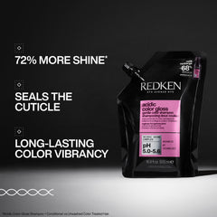 Redken Acidic Color Gloss Shampoo being poured, shows color care