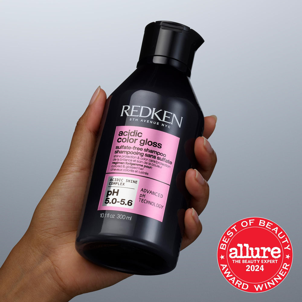 Redken Acidic Color Gloss sulfate-free formula gently cleanses while sealing cuticle.