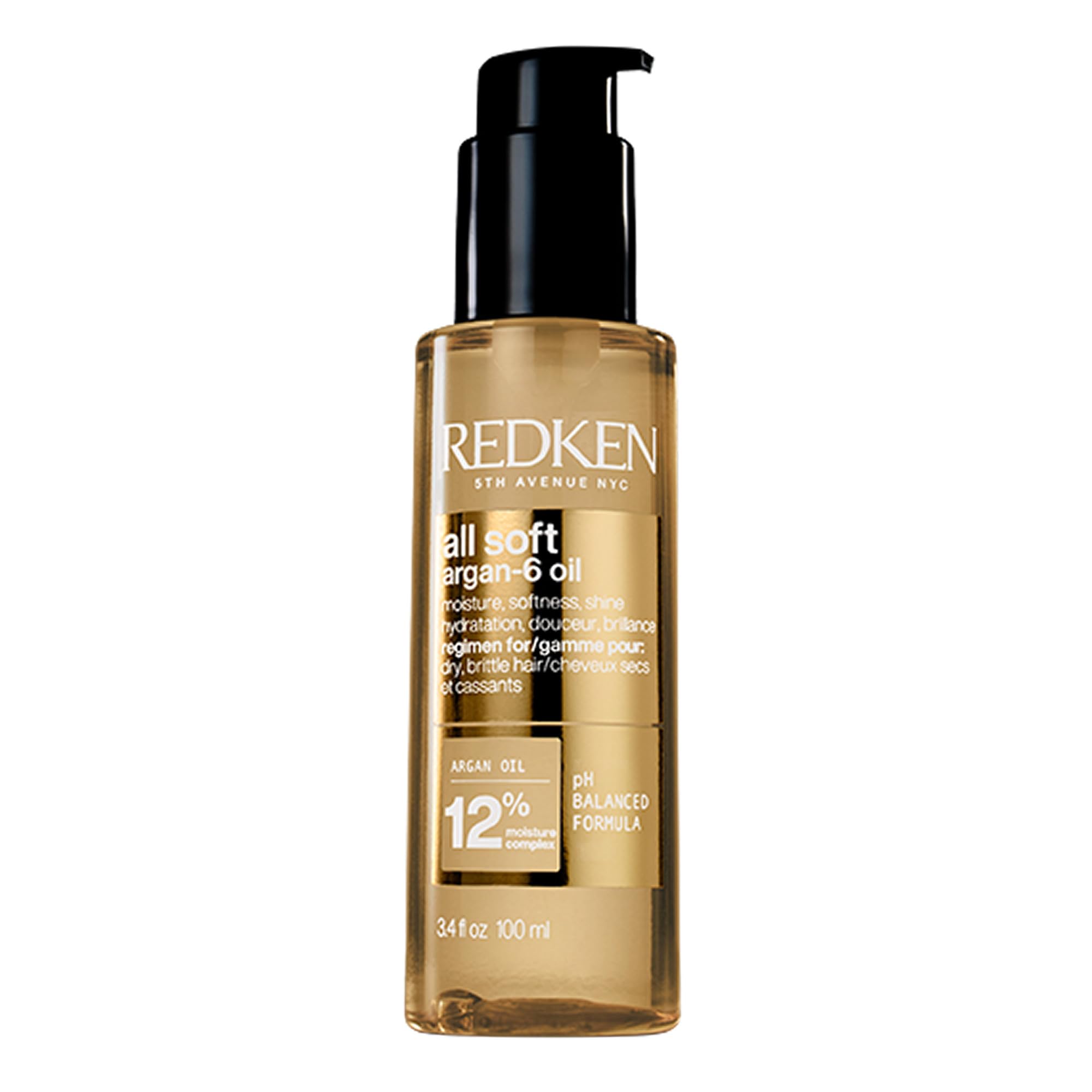 Redken All Soft Argan-6 Oil bottle for luxurious hydration of dry hair.