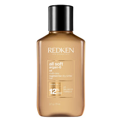 Redken All Soft Argan-6 Oil bottle shows premium packaging for moisture-rich conditioning.